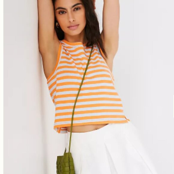 Maeve by Anthropologie Cropped Striped Tank Orange Striped Tank Top XS cotton - Picture 1 of 10